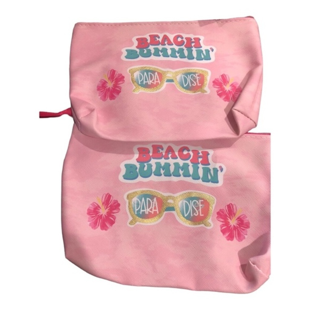 2pack pink “beach bummin’ paradise” make up cosmetics bag case purse clutch new - Picture 6 of 6